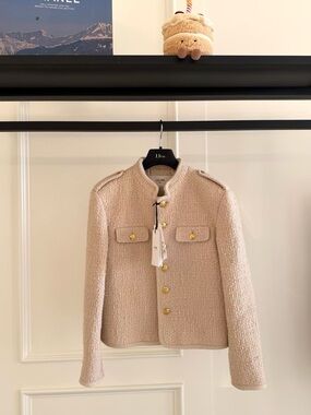 Celine Cream Bouclé Military-Style Button Jacket